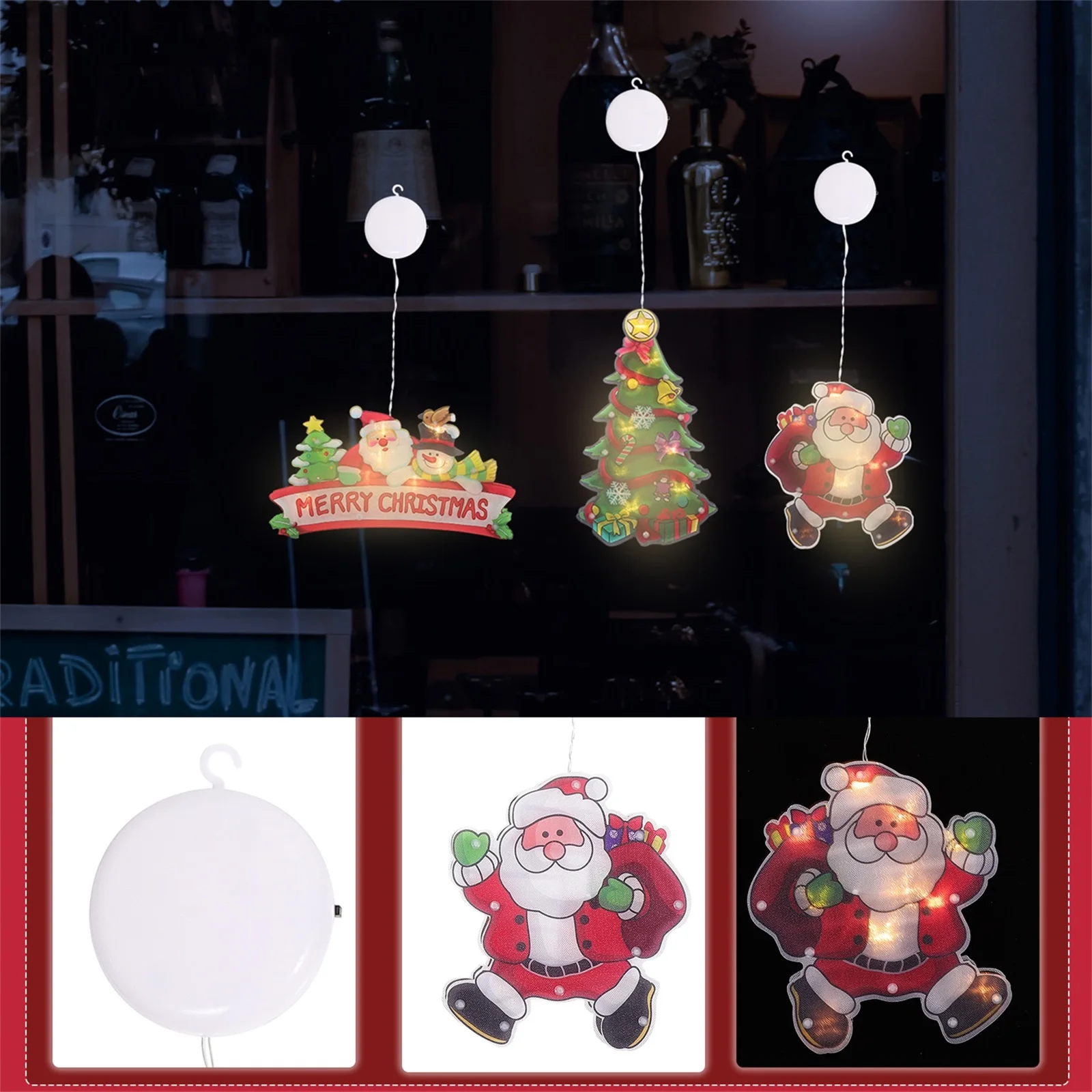 

3Pcs Sucker Light Christmas Decorative Lamp Premium Material Easy Install Holiday Window Hanging Light for Festive Home Party