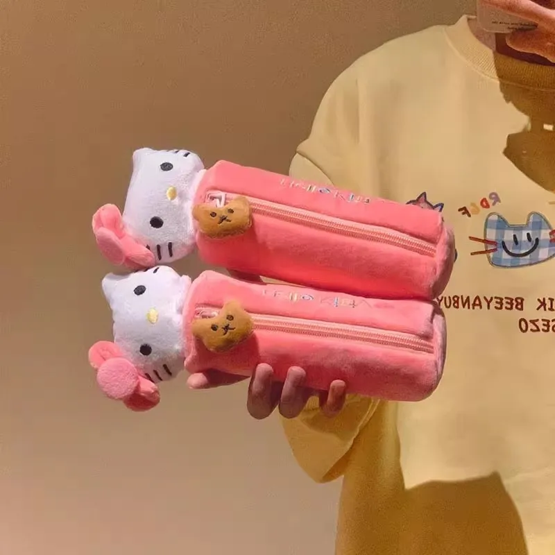 Kawaii Cartoon Pink Hello Kitty Pencil Bag Cute KT Cat Pencil Box Student School Stationery Supplies Kids Gifts