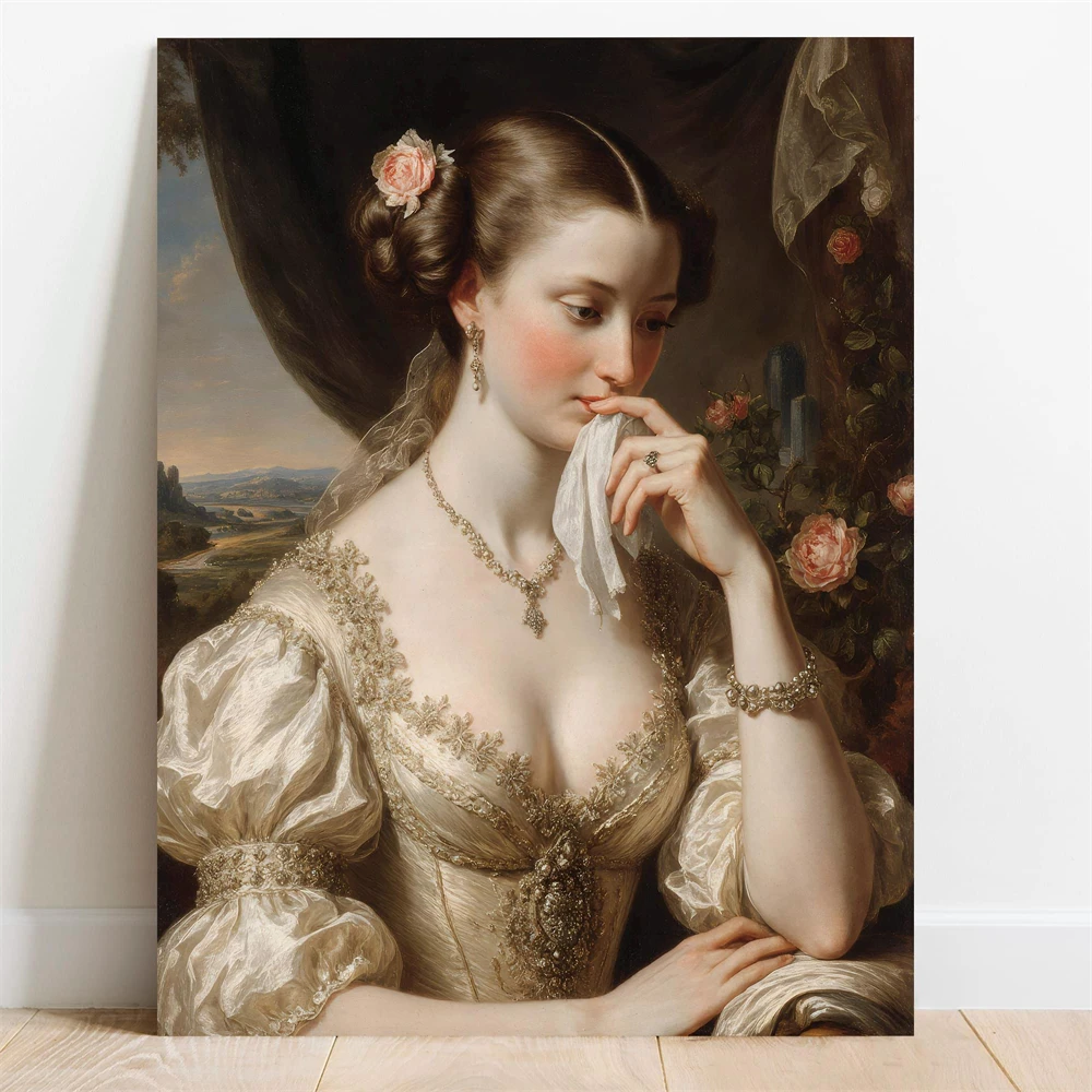 

Renaissance Lady Holding Nose Art Print Poster Funny Bathroom Wall Art Classic Canvas Painting Style Whimsical Woman Art