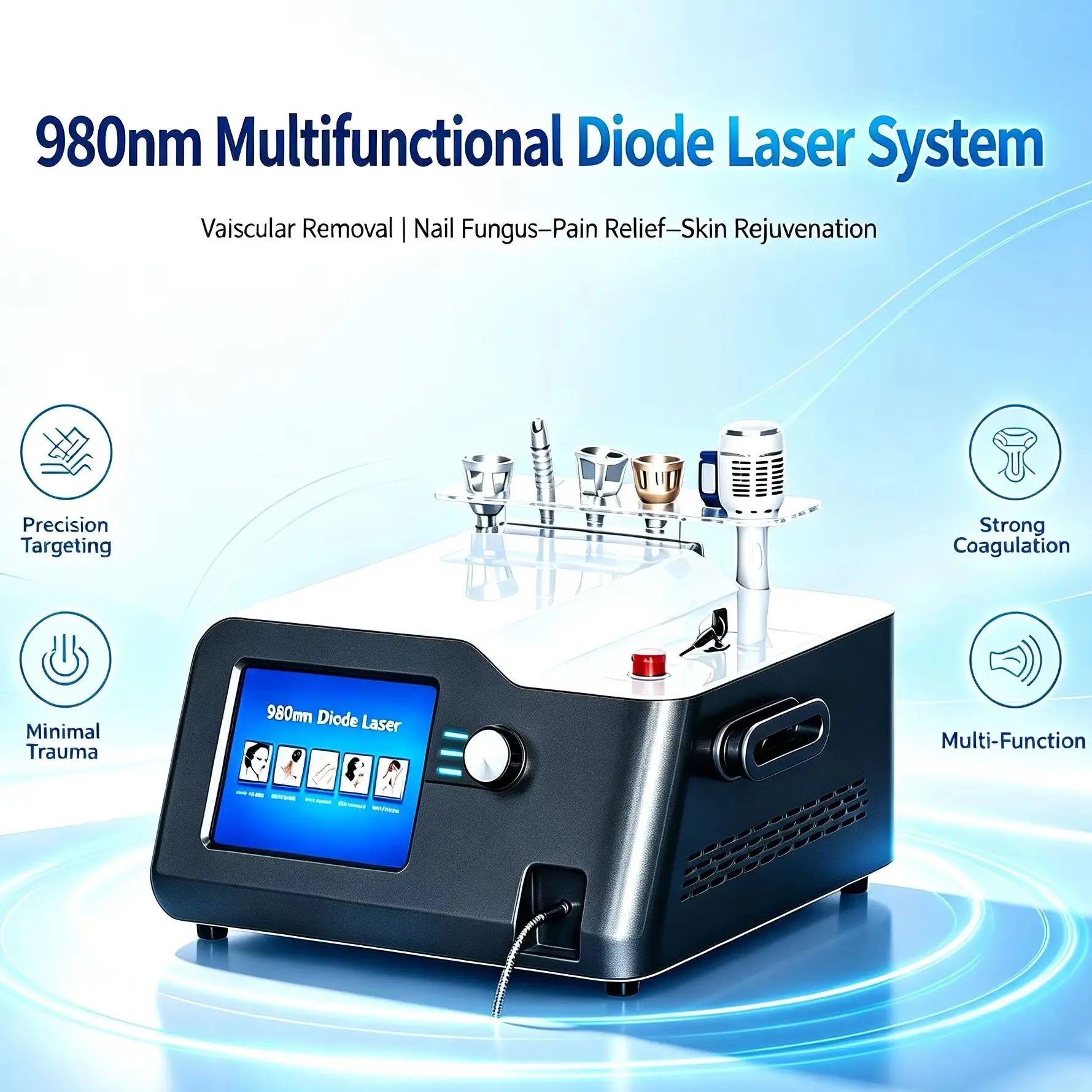 980nm 5+1 Multifunctional Diode Lase System Onychomycosis Vascular Removal Physiotherapy Skin Rejuvenation Beauty Equipment