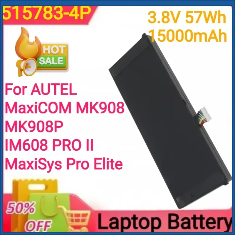 New 3.8V 15000mAh 57Wh 515783-4P Battery for AUTEL MaxiCOM MK908 MK908P IM608 PRO II MaxiSys Pro Elite