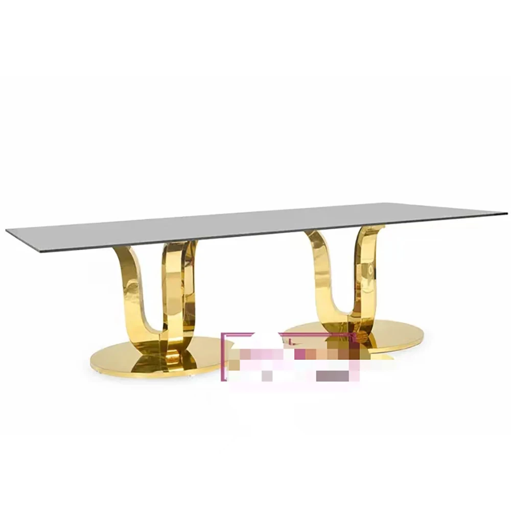 Party Decoration Good Quality Metal Rectangle Glass Top New Events Design Modern Dining Table Set