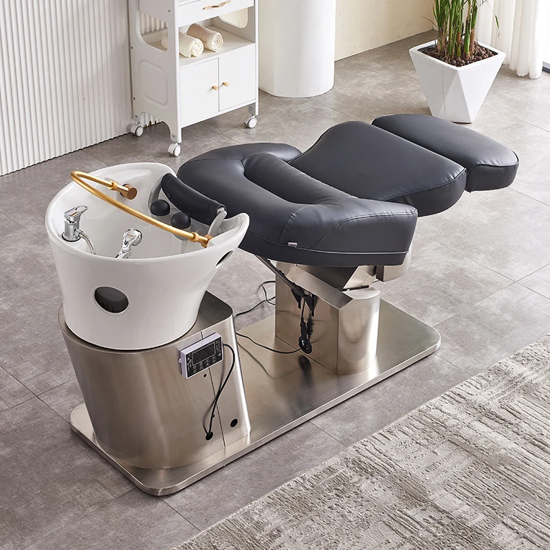 Automatic Simple Cosmetology Shop Electric Shampoo Chair Barber Ceramic Basin Flushing Bed Luxury adjustable lift massage hair