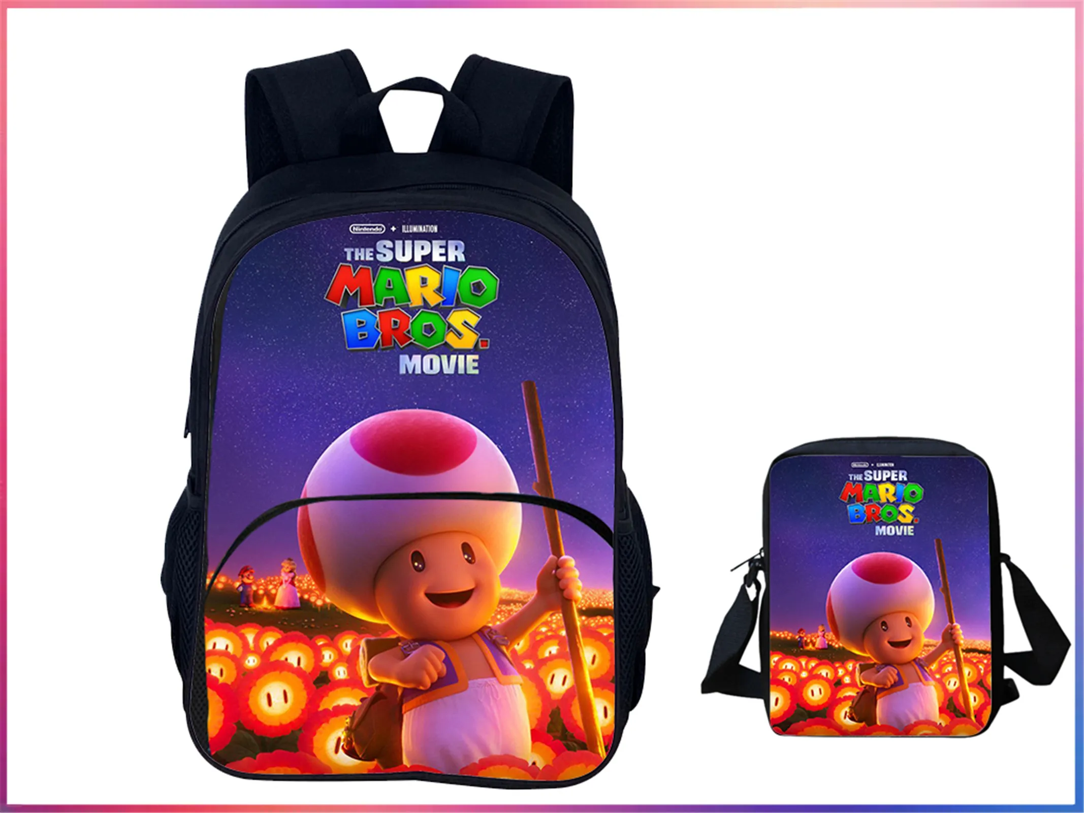 

Super Mario Elementary Children Trendy Backpack 2Pcs Set-Lightweight Backpack and Water Proof Shoulder Bag for Student