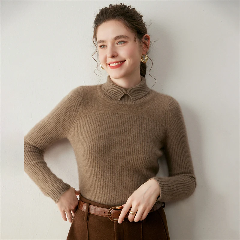 

Women Turn-down Collar Cashmere Pullover 100% Cashmere Knitted Sweater Autumn Winter Basic Cashmere Knitwear Female Slim Clothes