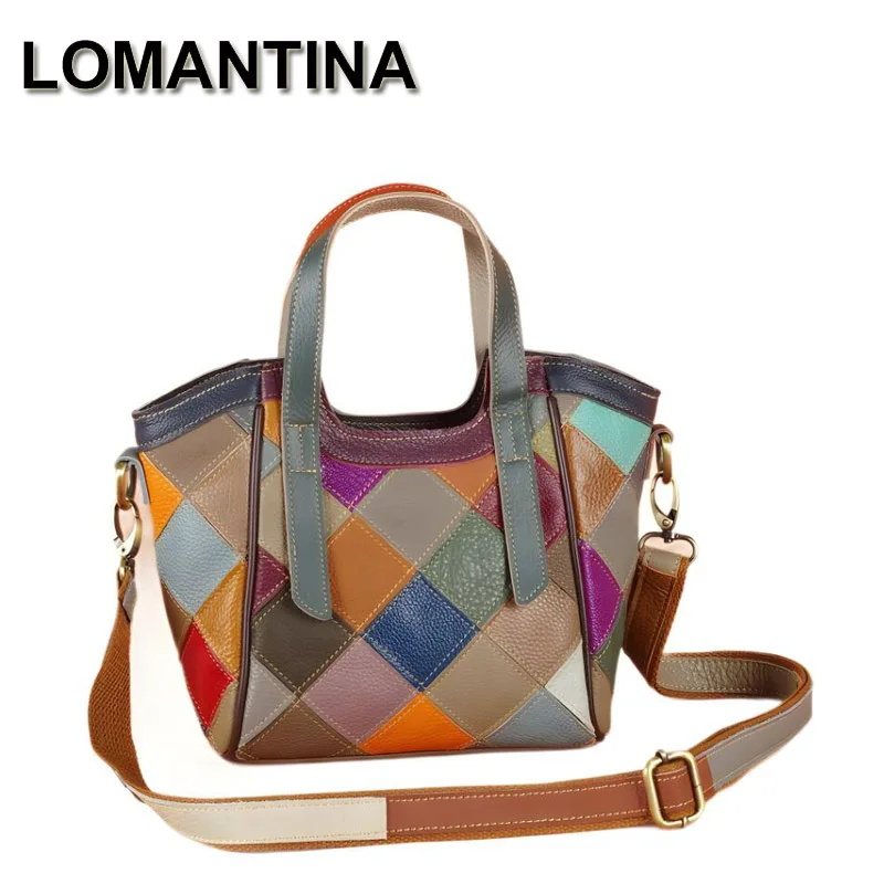 LOMANTINA  Women Genuine Leather Handbags Luxury Female Designer Tote Bags Messenger Colorful Fashion Large Purses And Handbags