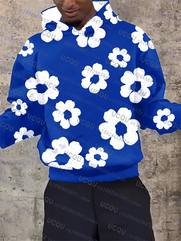 الرجال الأزهار ثلاثية الأبعاد طباعة مقنعين البلوز المتضخم ملابس رياضية غير رسمية الخريف الشتاء الرجال النساء المعتاد للجنسين البلوز هوديس #2