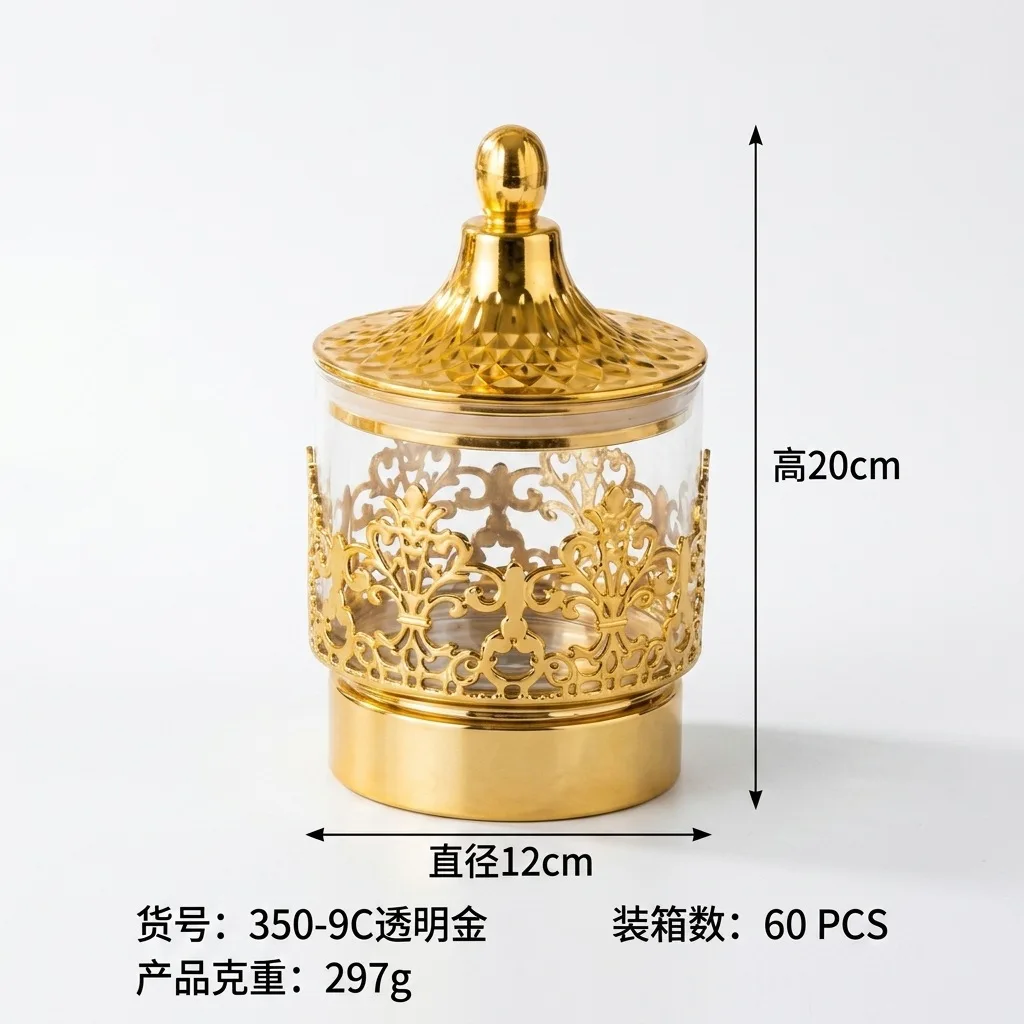 European Transparent Gold-plated Rotating Sealed Cans Snacks Tea Storage Storage Tank Kitchen Living Room Decoration Ornaments view 6