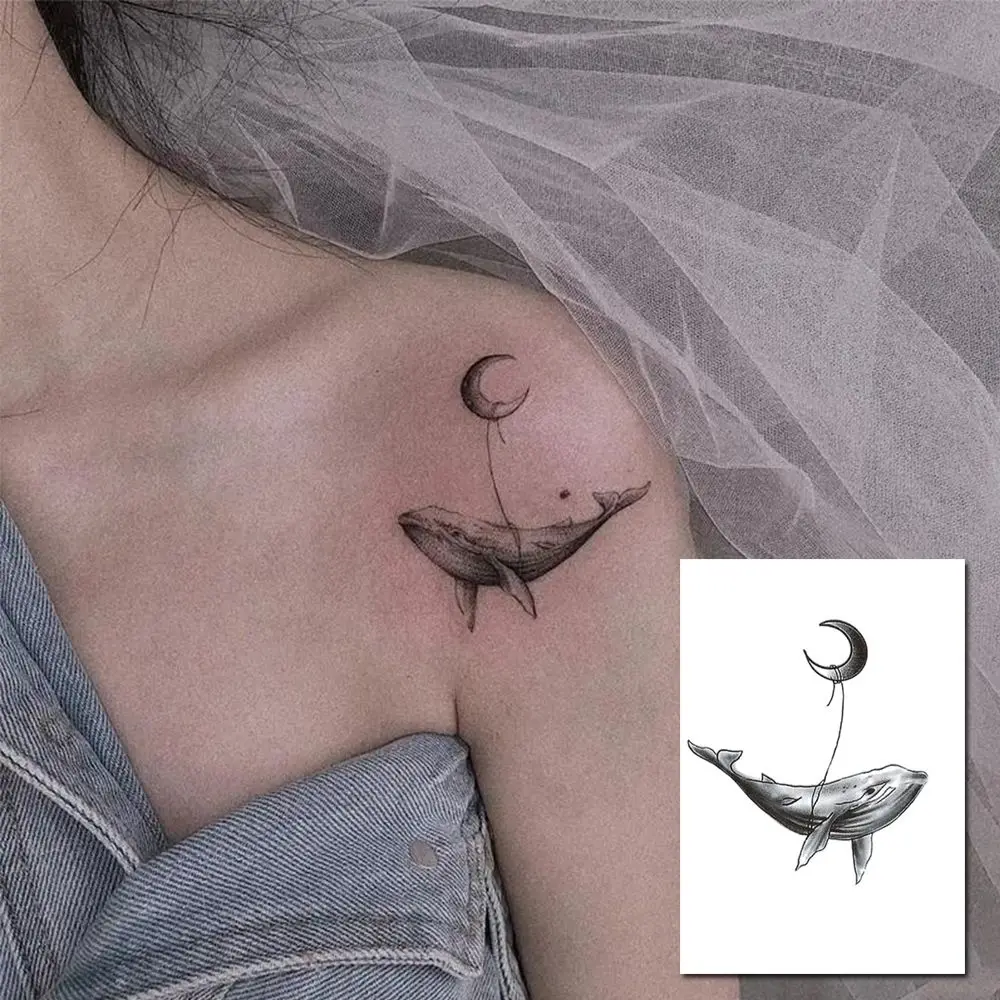Simulation Moon Whale Student Temporary Tattoos Male and Female Couples  Stickers