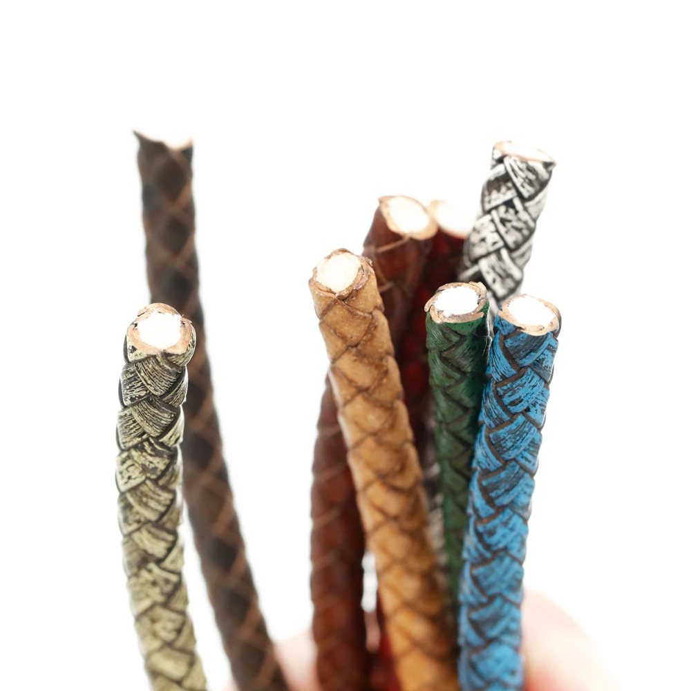 2 Meter Retro-Farben Geflochtenes Echtleder-Armband-Zubehör 6mm Runde Lederschnur Seil DIY Halsketten- und Armbandherstellung – Detail 4
