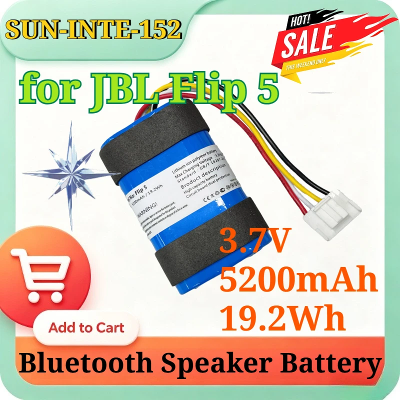 

SUN-INTE-152 1INR19/66-2ID1060-B 3.7V 5200mAh 19.2Wh Replacement Li-Polymer Battery for JBL Flip 5 Portable Bluetooth Speaker