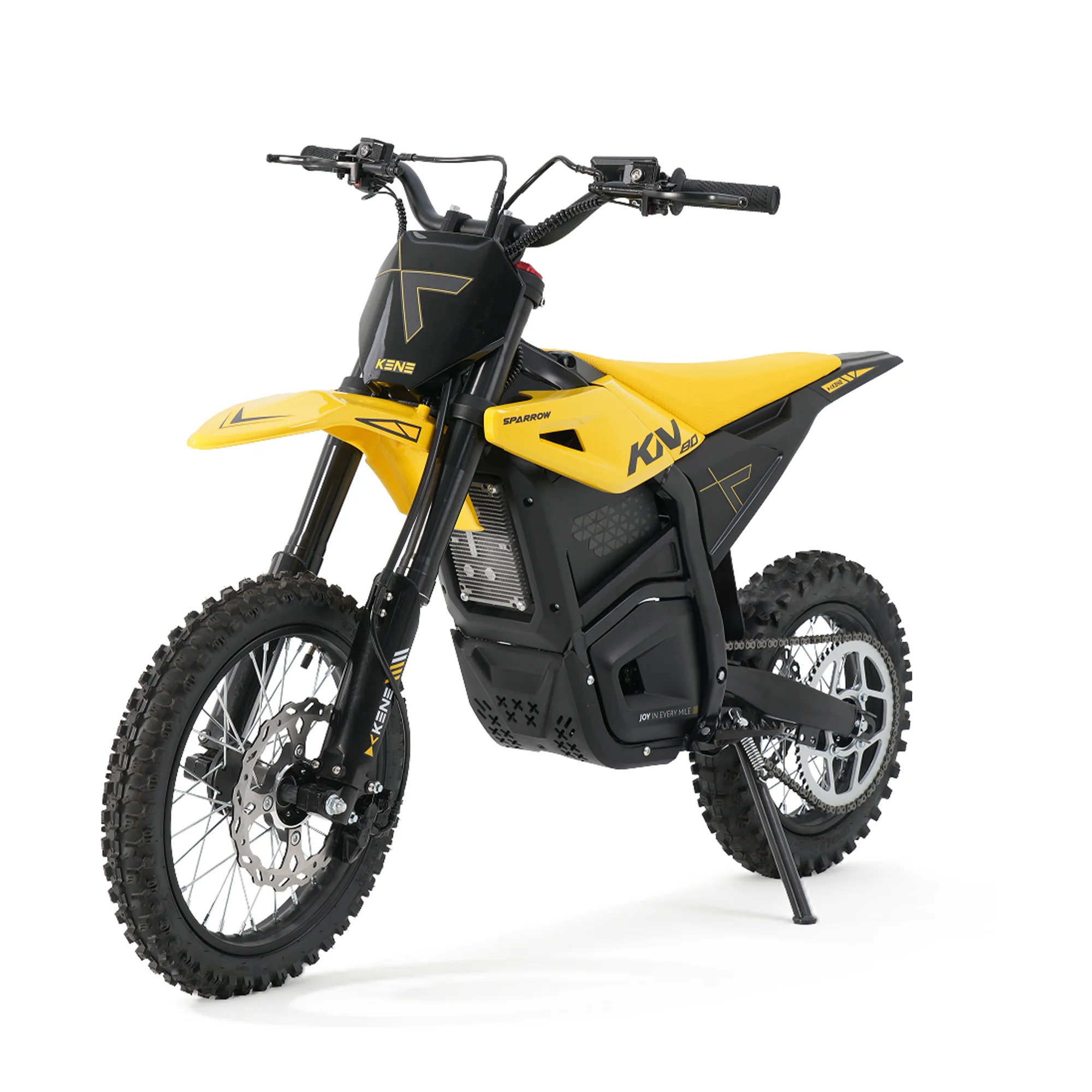

KENE KN80 SPARROW High Performance Off-road Electric Bike 3000W Peak Power 41MPH 31 Miles Range 48V 23Ah Lithium Battery 142N・m Torque Full Suspension Hydraulic Disc Brake 14/12" Tire 64KG 3 Speed Drive IPX6 Waterproof Adult E-bike for City & Off Road
