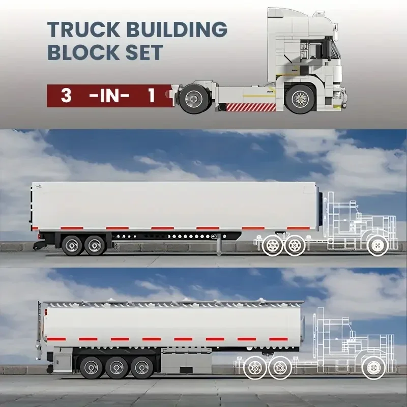 Blocs de construction de tête de camion européen, conteneur connectable, modèle de remorque, briques, jouets éducatifs de bricolage, cadeaux pour enfants, 421 pièces
