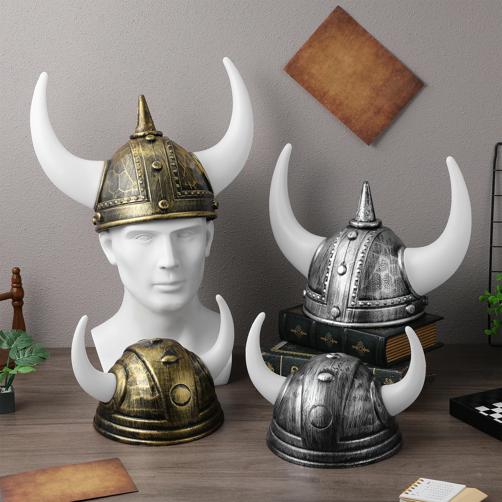 

4pcs Viking Decorative Medieval Hat With Horn For Halloween Show Prop Cosplay And Festival Parties Comfortable Party