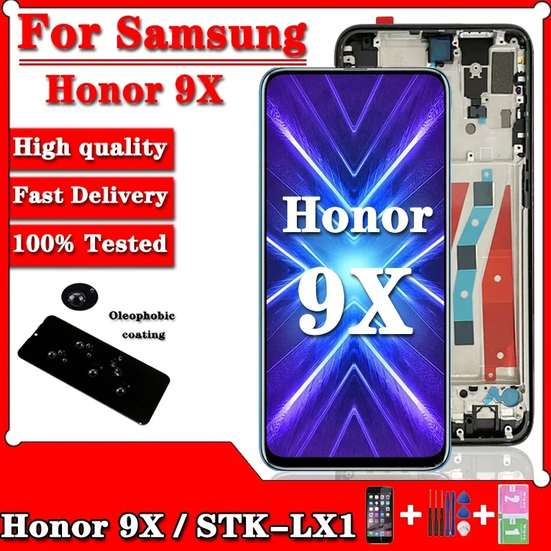 6.59‘’ New 9X LCD For Huawei Honor 9X Global Premium LCD Display Touch Screen 10 touch Digitizer Assembly Frame STK-LX1 lcd