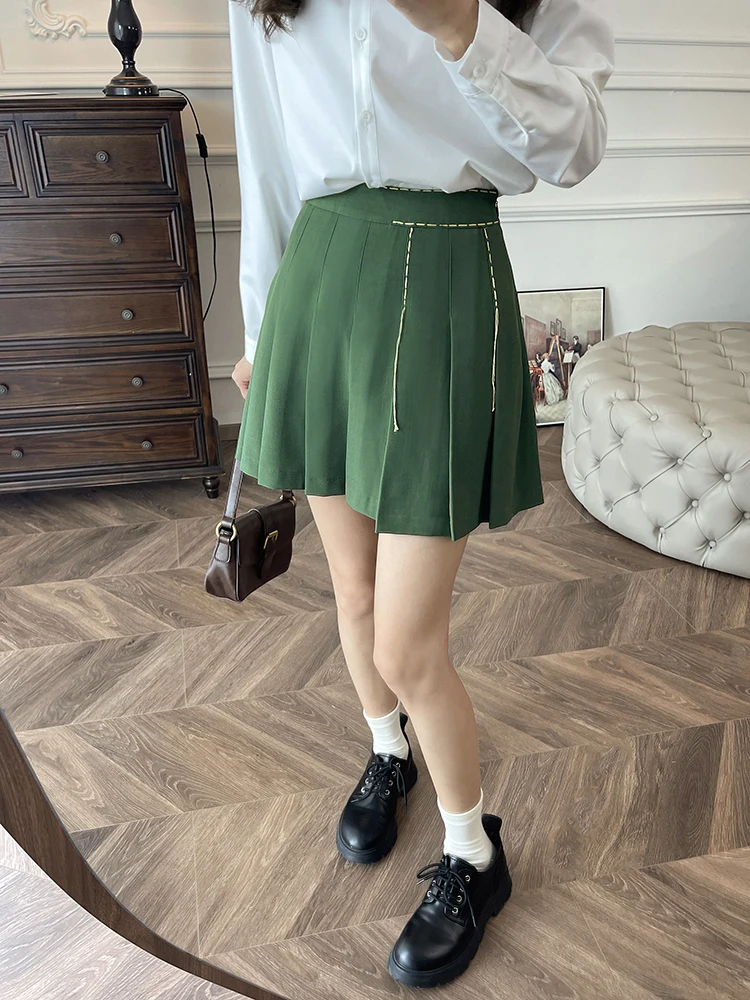 

Юбка-плиссе ZSS ER для девочек, цветная, в стиле ретро, длины до колена, А-силуэт, с завышенной талией, корейский стиль, полиэстер...