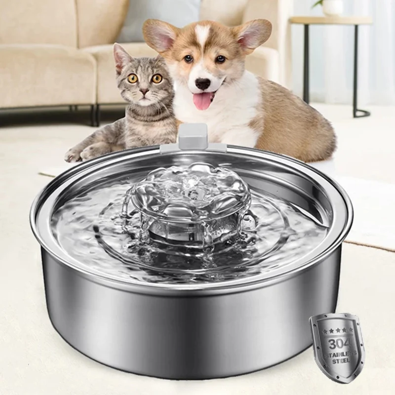 

304 Stainless Steel Water Fountain for Cats,Ultra-Quiet 2.0L/67oz Cat Water Fountain,Auto Pet Water Dispenser for Dogs and Cats