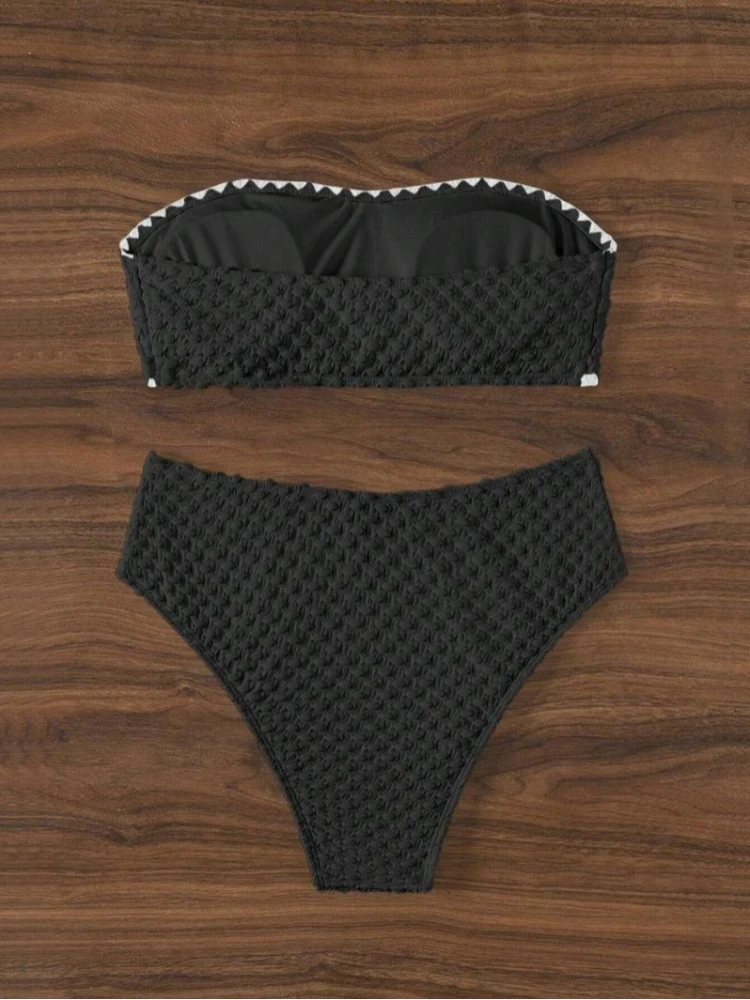 2025 European and American Hot Girl Solid Color Bikini Vacation Style Sexy Bikini Women's Split High Waist Swimsuit