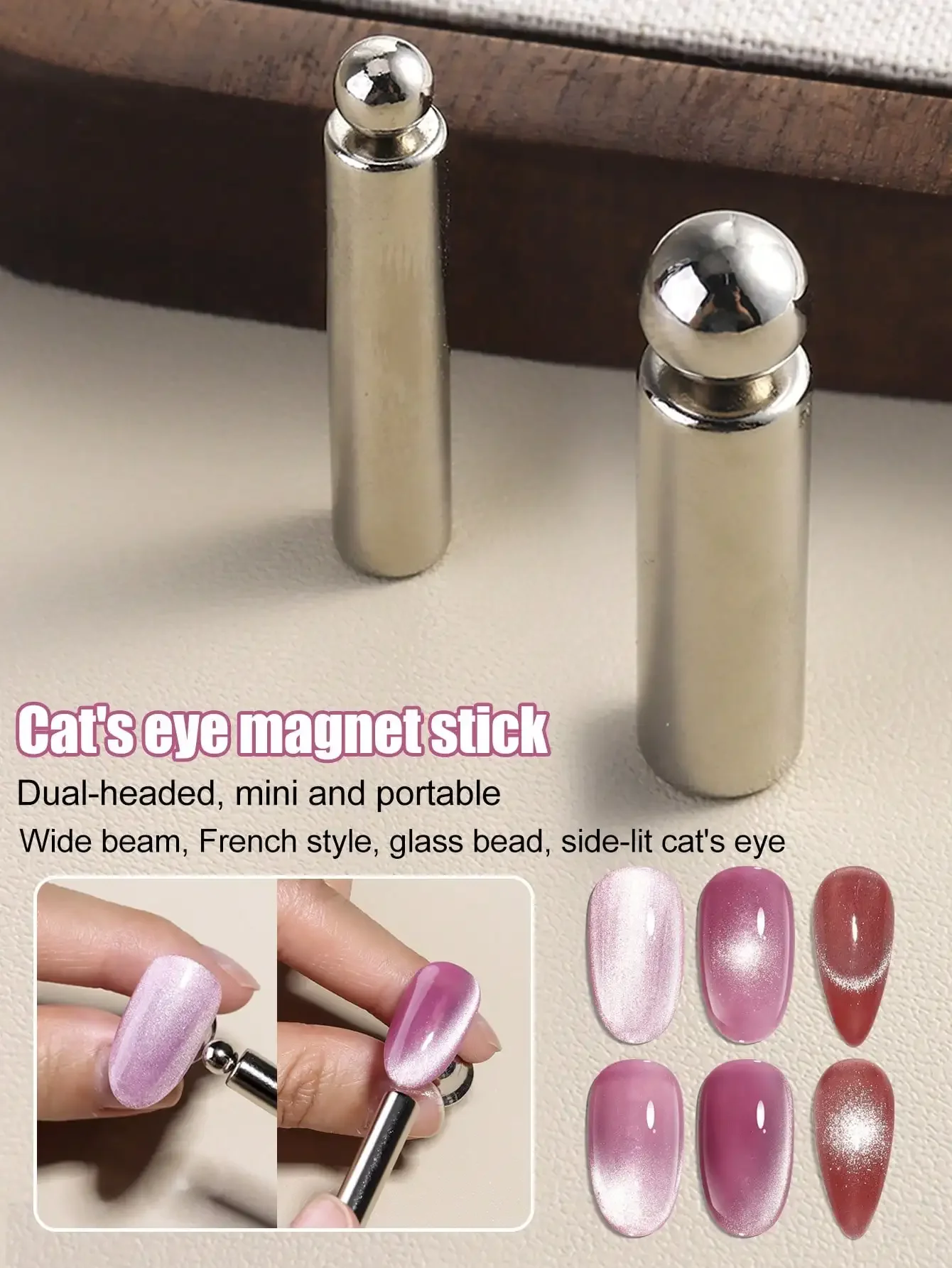 

1pc Double-Ended Cylindrical Cat Eye Magnet, Cat Eye Magnetic Nail Polish Dual-Headed Magnetic Stick, Strong Magnetic Force, Multi-Functional Manicure Design Tool, Used For Attracting Glass Beads, Cat Eye Gel And Magnet-Specific Tools