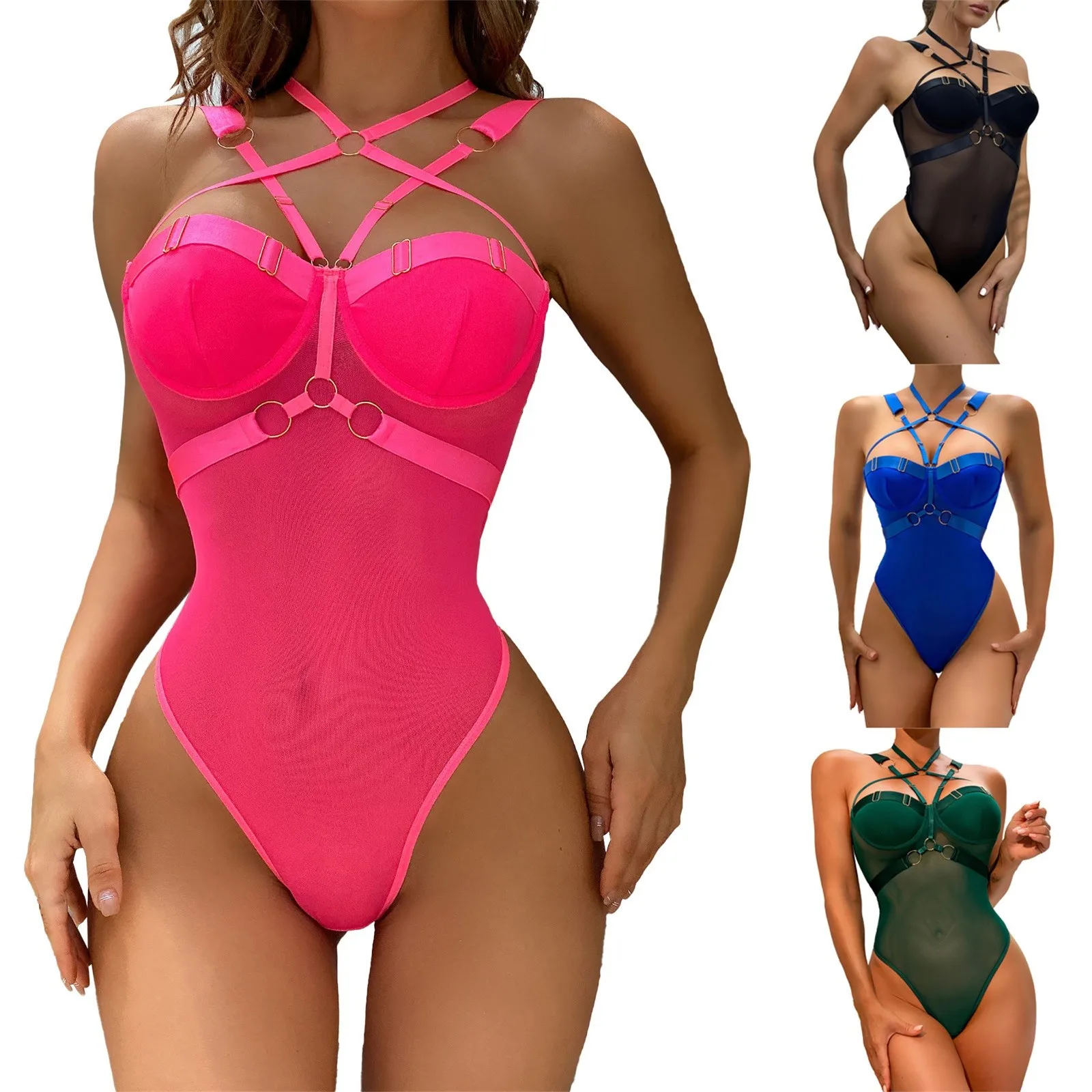 

Sexy Sensual Lingerie Bodysuit Halter Fitness Exotic Costumes See Through Lace Backless Erotic Bodysuits Экзотические Костюмы