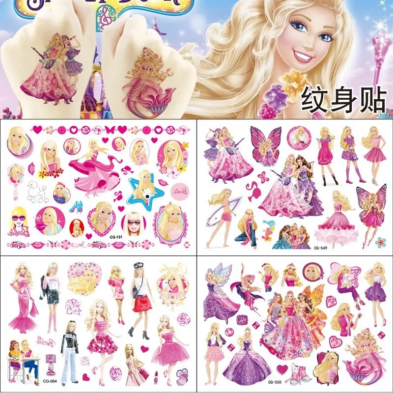 New Cartoon Barbiee Tattoo Stickers Water Transfer Temporary Stickers Cute Anime Hand Paste Paper Sticker Kids Birthday Gift