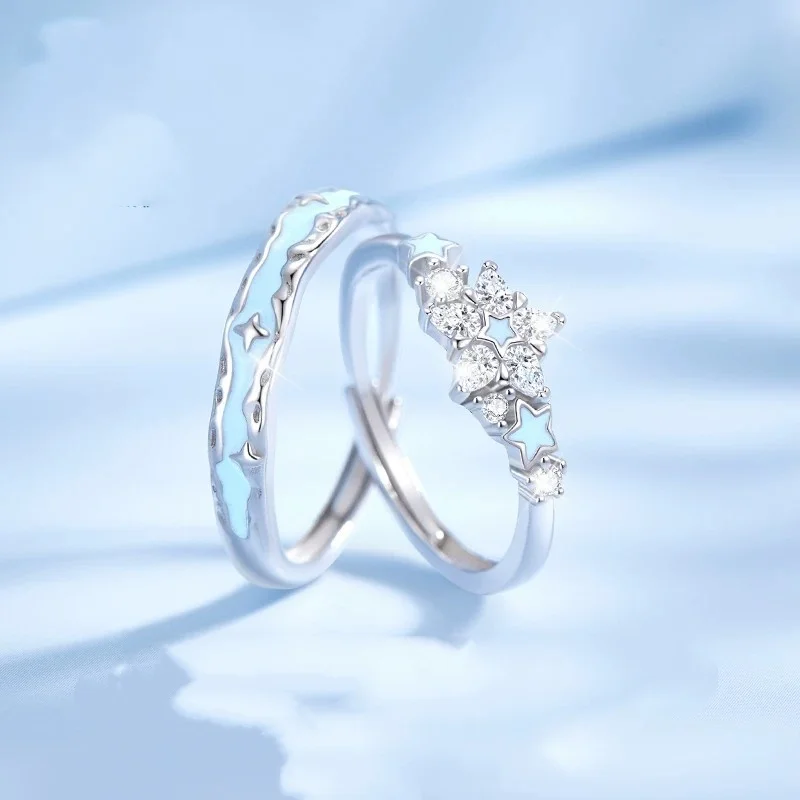 S925 Sterling Silver, Ocean Star, Couple Rings Set, Open Rings, High-end, Memorial, Birthday & Anniversary Gift