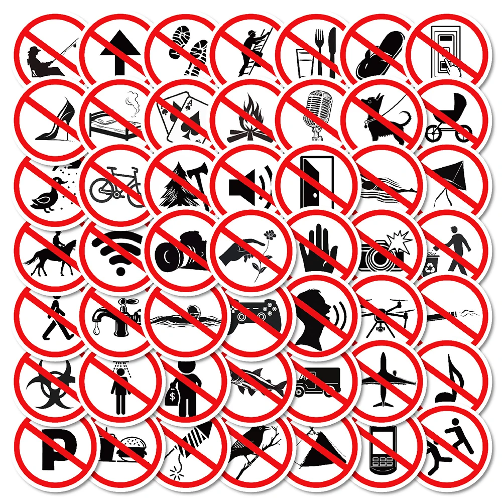 10/30/50pcs Cartoon Prohibited Signs Stickers Funny Warning Danger Banning Decals DIY Luggage Phone Laptop Cool Graffiti Sticker
