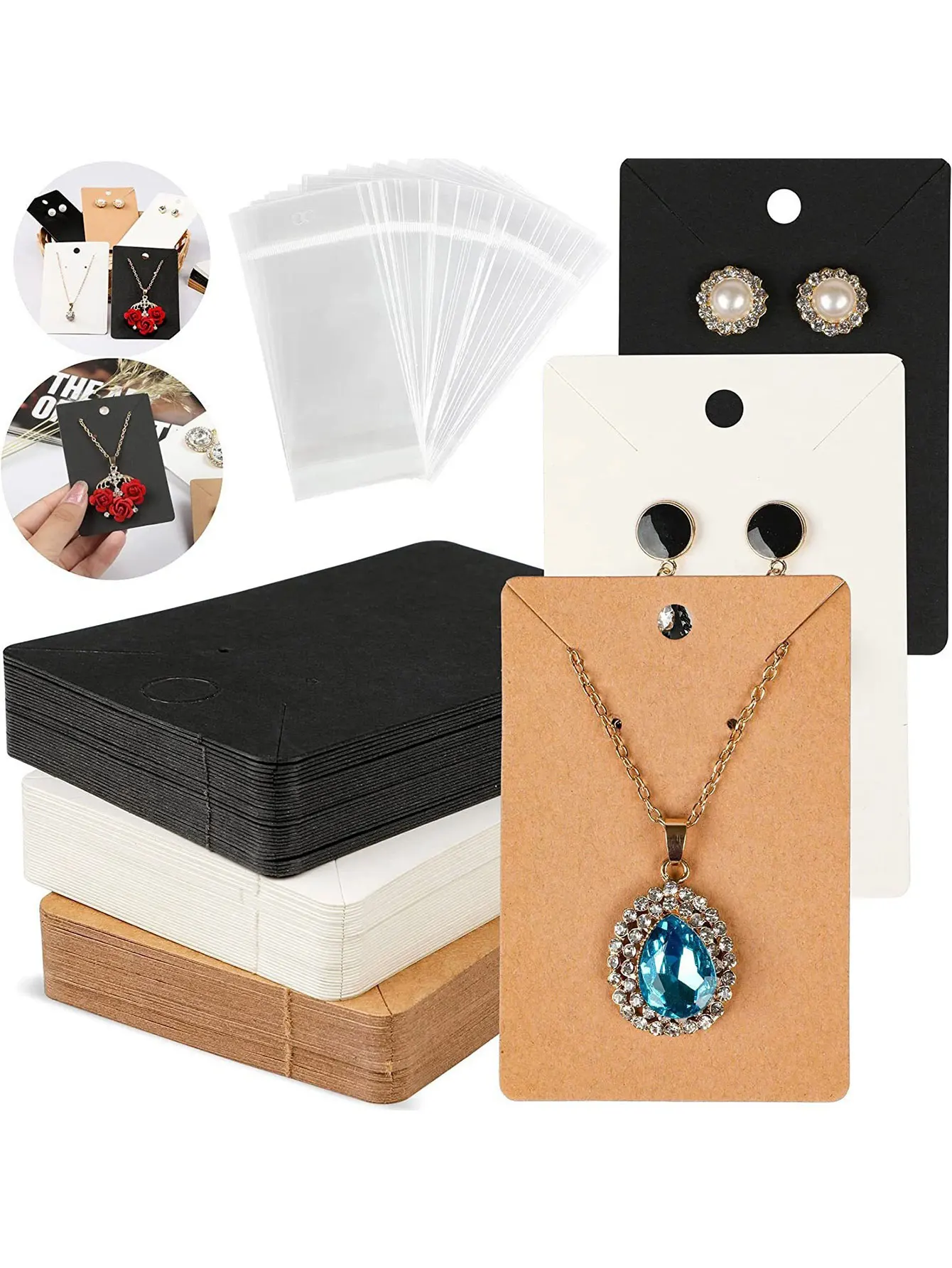 100Pcs/Lot Necklace Keychain Paper Display Holder Earrings Display Organizers Cards Self-adhesive Bag for Jewelry DIY Packages