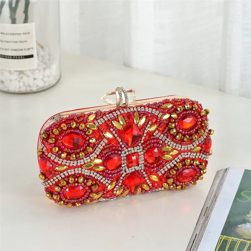 

Роскошные красные вечерние сумки со стразами для женщин, винтажный большой клатч со стразами, модный женский кошелек с бисером Bolsos