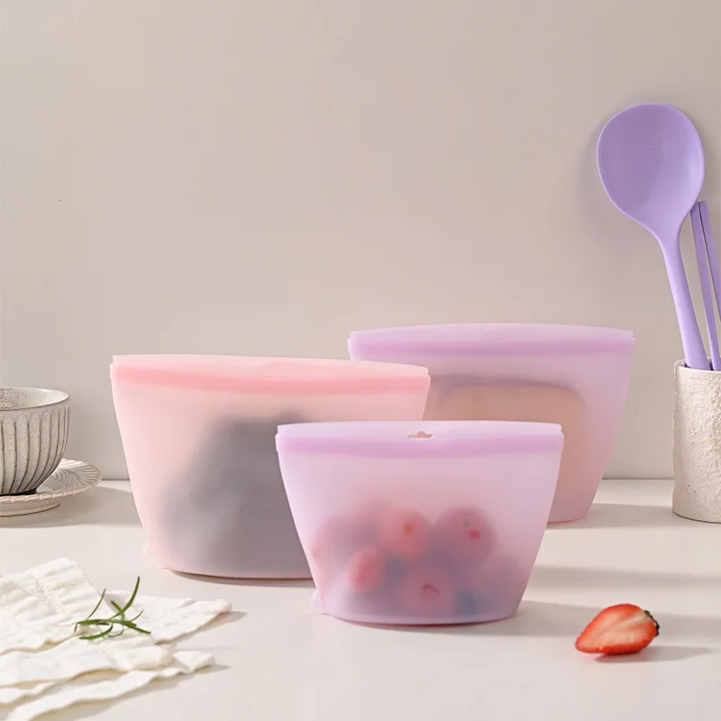Self-Sealing Silicone Storage Bag Food Storage Bag Portable Fresh Kitchen Set Reusable Suitable for Fresh Food Multi-Use Storage