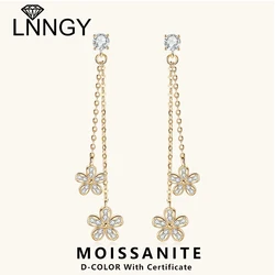 Lnngy 4mm Moissanite Flower Dangle Earring For Women Girls Original 925 Sterling Silver Chain Tassel Earring Fashion Jewelry