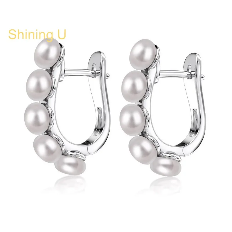 

Shining U S925 Silver Freshwater Pearl Earrings for Women Fine Jewelry Anniversary Wedding