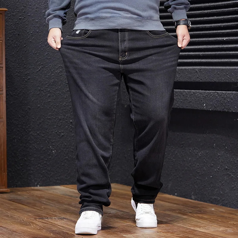 

plus size jeans men loose straight autumn man high waist high elasticity father trousers 44 46 48 jeans Big men