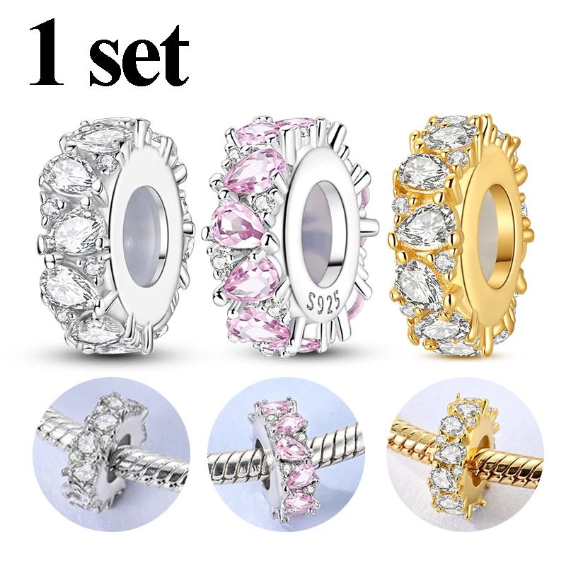 925 Sterling Silber Clip-Charms mit Zirkonium, Silikon-Stopper-Verschluss, CZ-Pavé-Clip, Isolations-Charm-Perle für Armbänder, DIY-Schmuckgeschenk