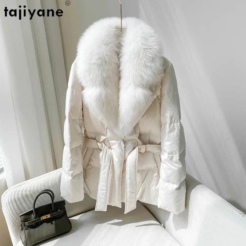 

Tajiyane Top Quality 90% White Goose Down Jacket for Women 2023 Winter Luxury Fox Fur Collar Medium Down Coats Female Parkas