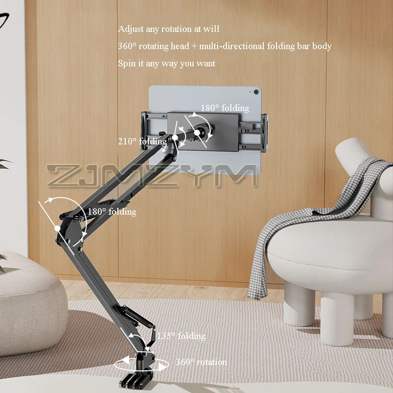 360 ° Rotating Phone Tablet Stand Lazy Desktop Tablet Holder Long Arm Tablet Stand Clips Bed For 4-12 Inch Phone iPad Bracket