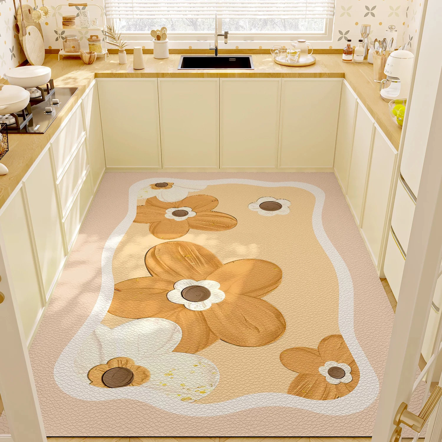 Kitchen Floor Mat Cartoon Floral PVC Large Area Rug Oil-proof Waterproof Rugs Non-slip Carpet Dirty Resistant Washable Mats 주방매트