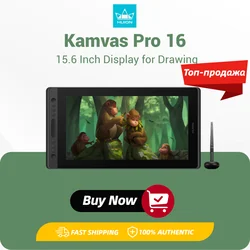 HUION Kamvas Pro 16 tablet graficzny wyÅwietlacz 120%sRGB rysunek tablet monitor 15,6 cala ekran z 8192 Poziomy funkcja pochylenia bez baterii rysik skróty klawisze touch bar wsparcie Mac, Windows, Linux