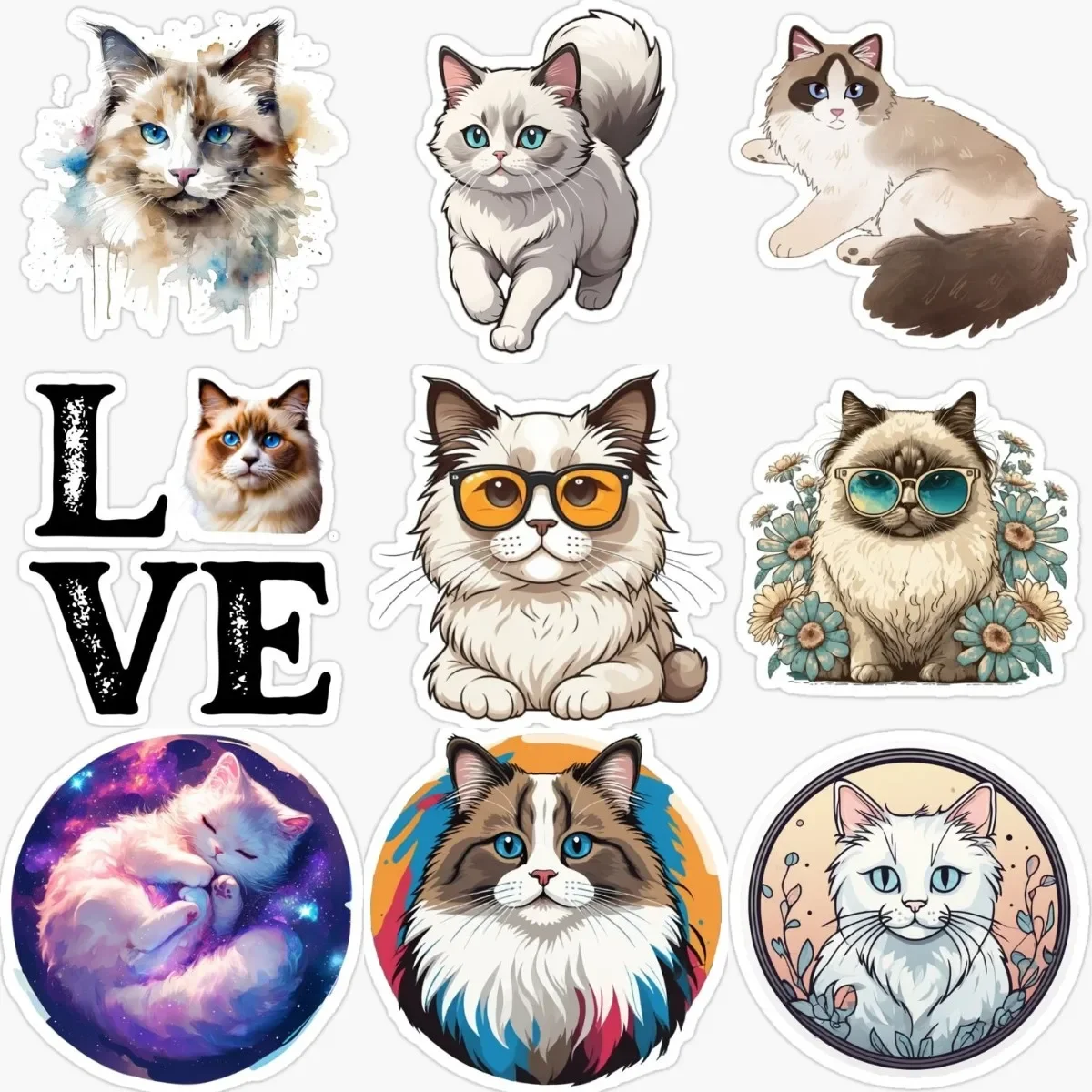 

Cute Ragdoll Cat Creative Catoon PVC Sticker for Decorate Fridge Wall Room Car Window Motorcycle Off-road Van Decal Accessories