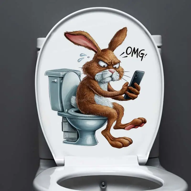 Spoof Series Rabbit-Raccoon-Tiger Play Mobile Phone Toilet Stickers Suitable For Toilet Seat And Water Tank Decoration S189