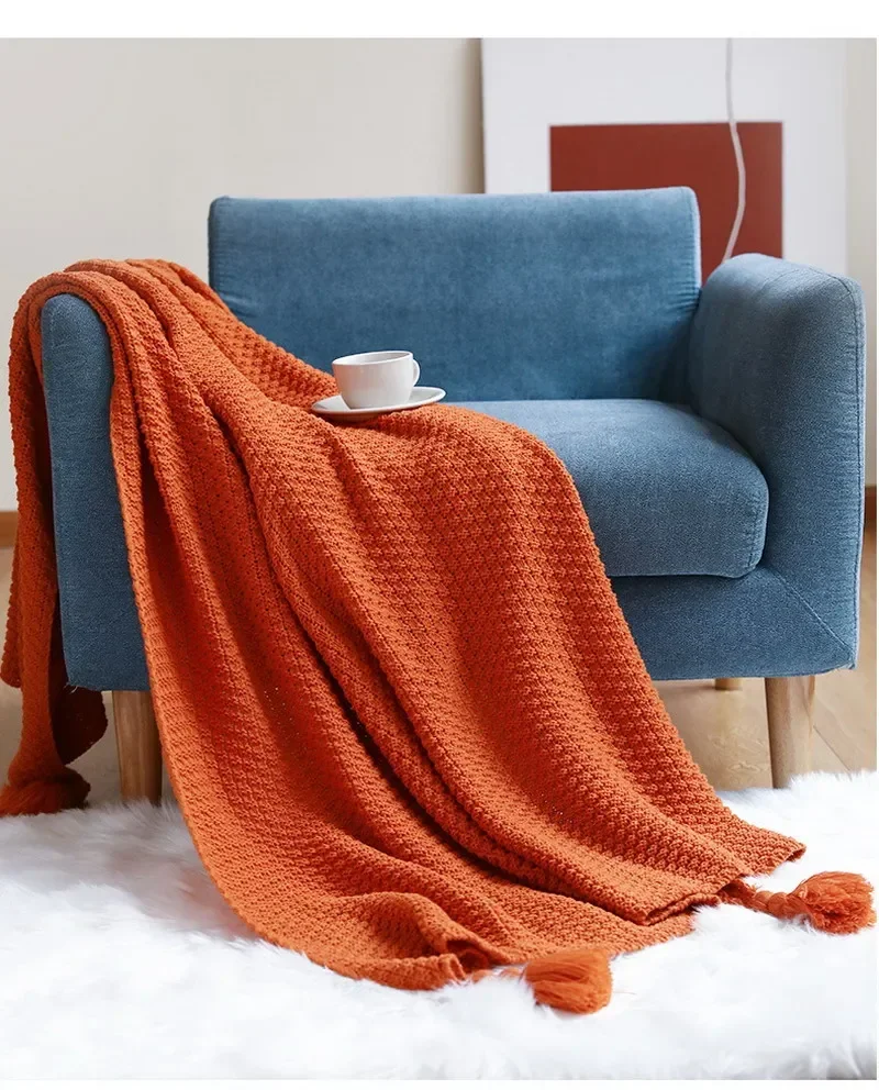 Nordic Tassel Knitted Blanket Solid Fringe Blanket For Bed Travel Sofa Shawl Throw Large Size Soft And Cozy Blanket Home Decor