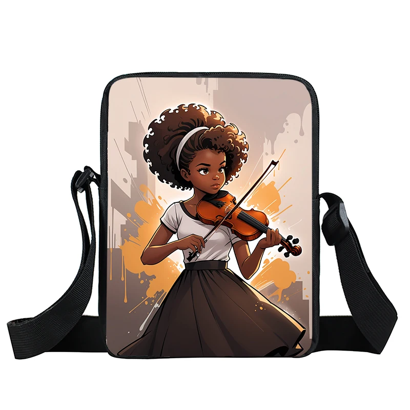 Afro Black Nurse Girl King Reading / Play Guitar Violin Boys Girls School Bags Women Crossbody Bag Student Bookbags Gift