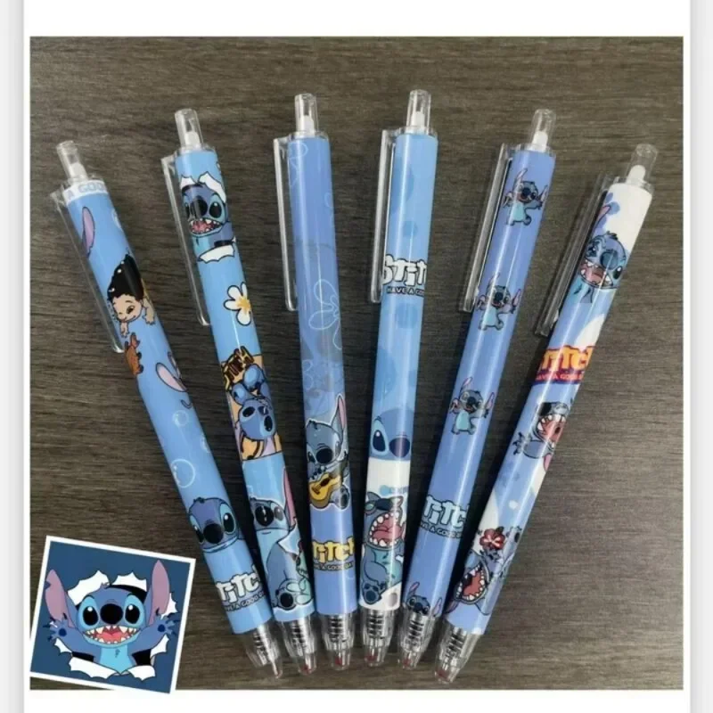 Cute Disney Stitch Roller Ball Pen Cartoon Anime Push Action Pen Fashion Students Stationery Learning Supplies Holiday Gifts