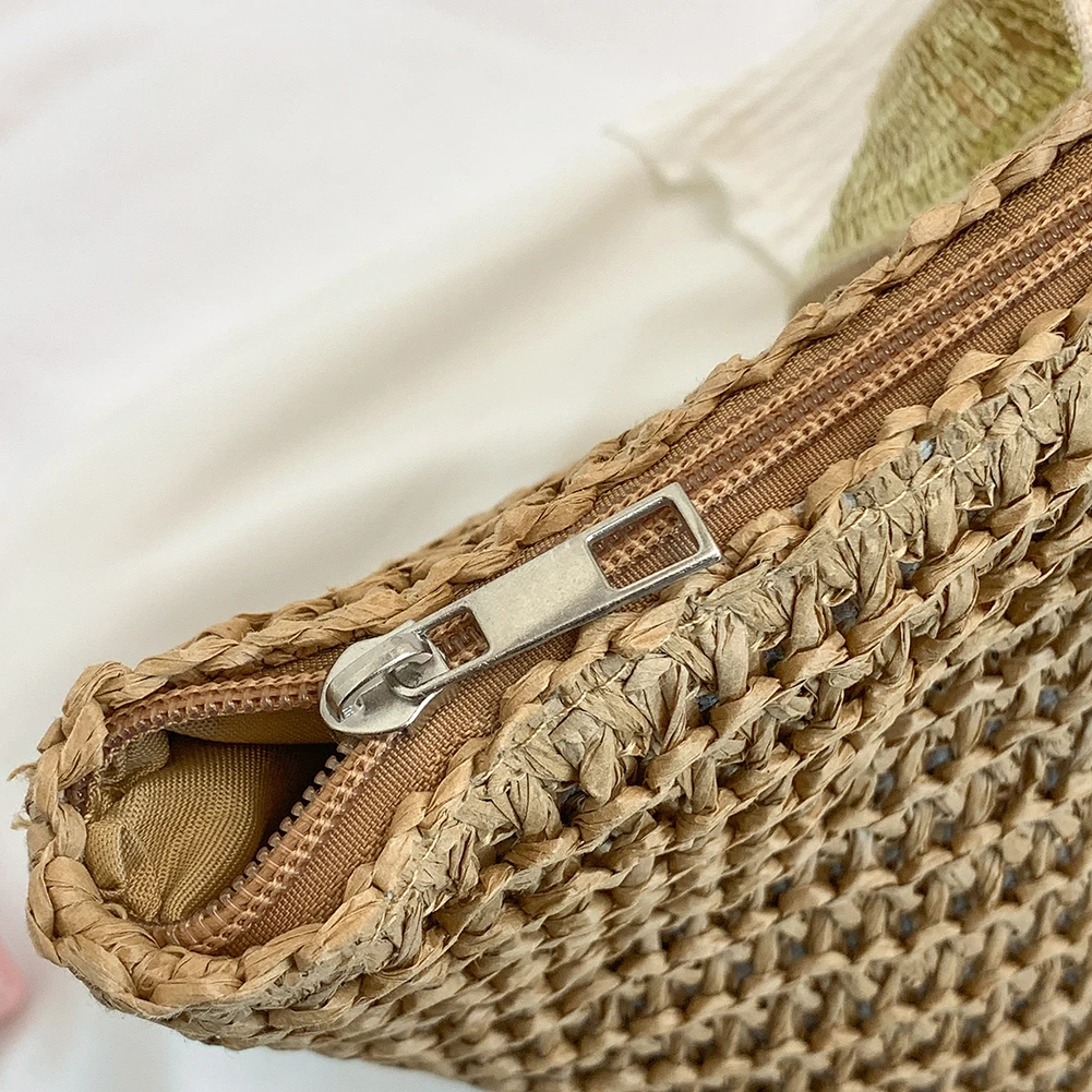 

Women Straw Tote Handbag Large Capacity Sequins Weaving Travel Bag Contrast Color Minimalist Tote Bag Ladies Summer Daily Bag