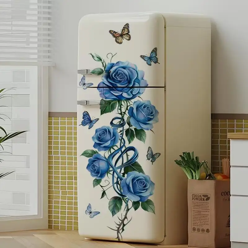 Floral Refrigerator Stickers Waterproof Self-Adhesive Non-Toxic Removable Decals for Kitchen Bathroom Home Wall Decor