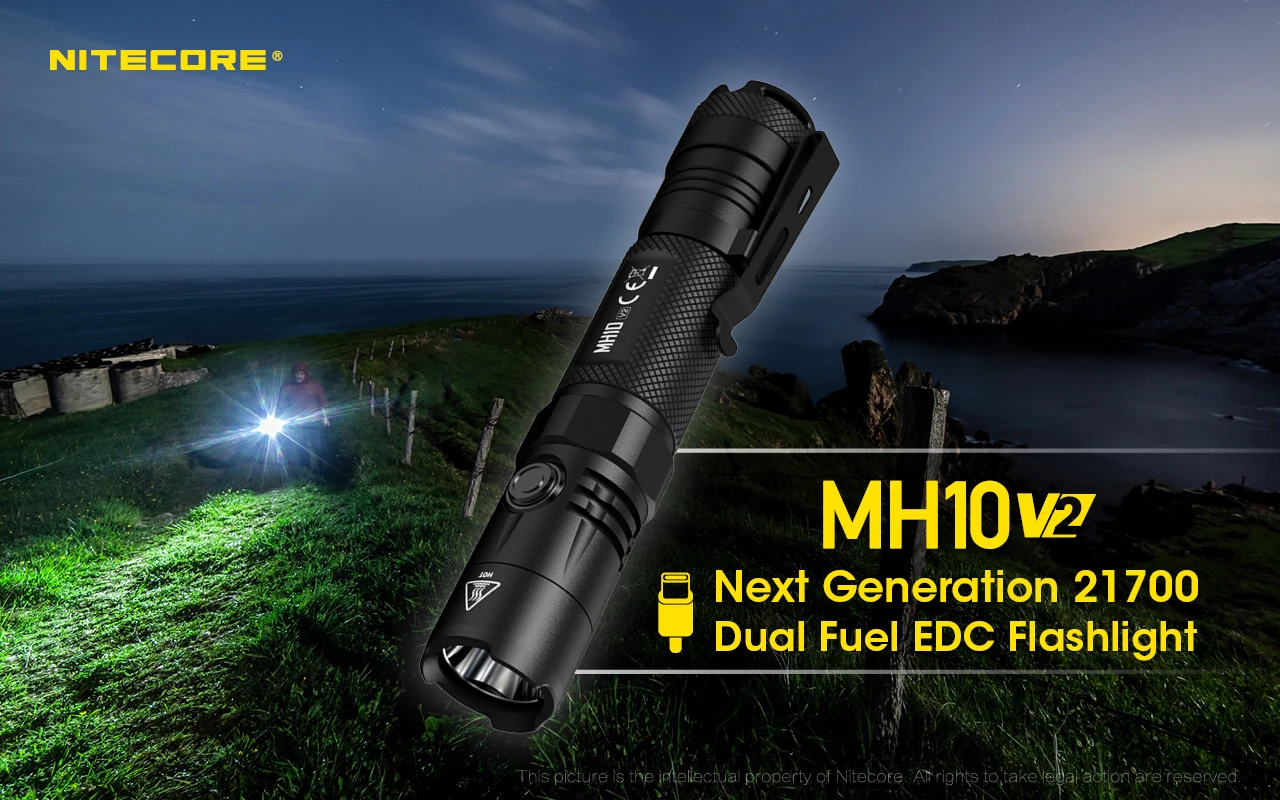 NITECORE MH10 V2 USB-C Rechargeable Tactical Flashlight 1200 Lumens XP-L2 V6 LED EDC Torch Lamp Lantern with 21700 Battery