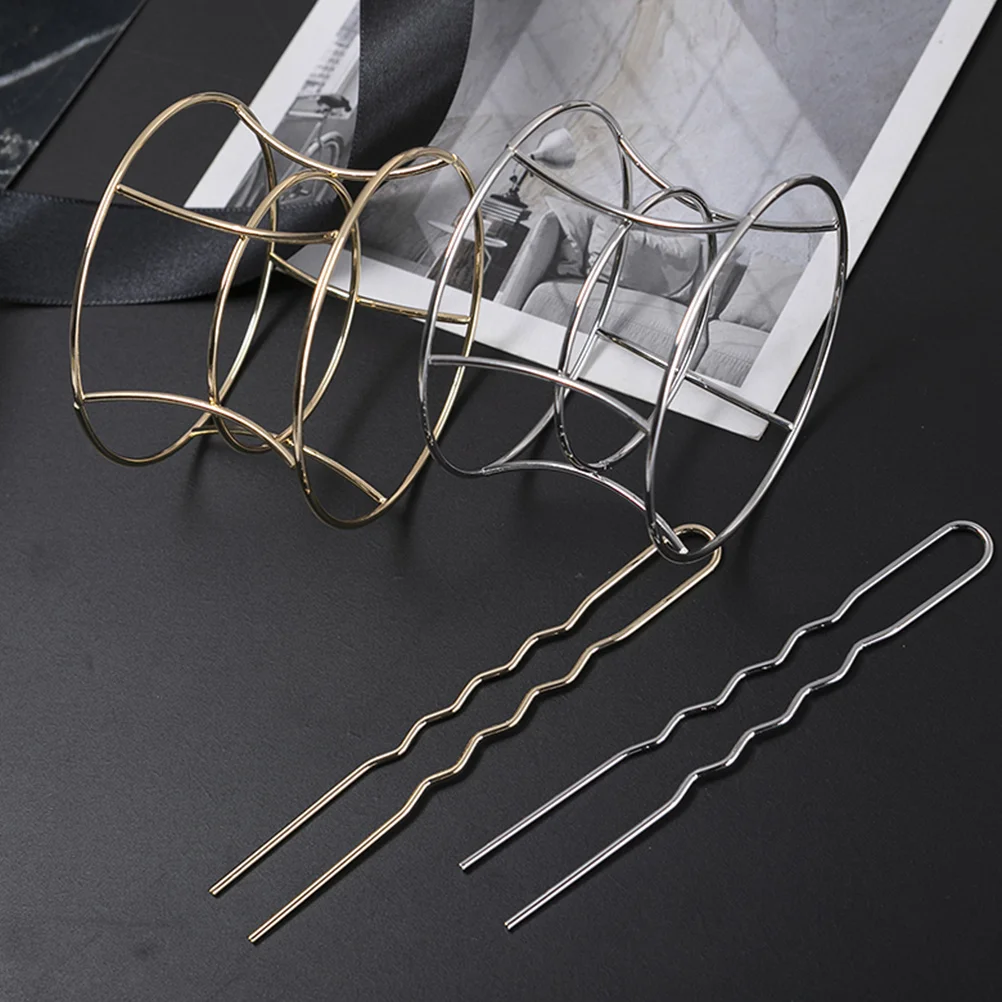 

2pcs Alloy Bun Holders Women Gold Clips Bun Clips For Thick Vintage Hair Accessories Circle Hair Stick For Daily Party Use