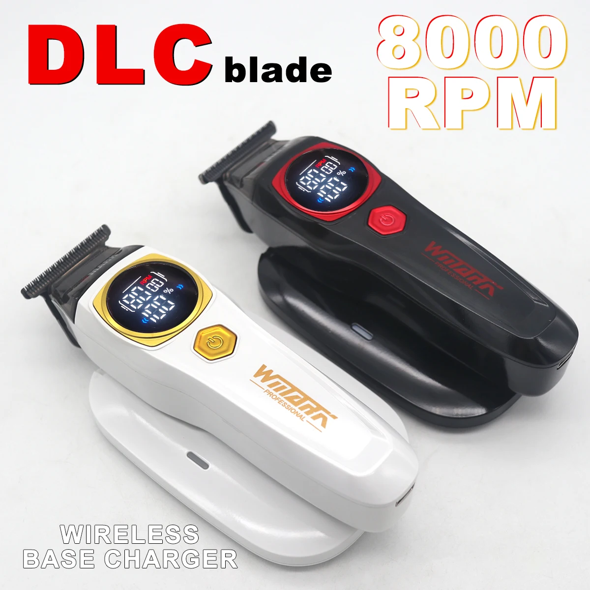WMARK NG-8204 Professional Electric Hair Clipper Hair Trimmer 8000RPM LED Digital Display Charging Dock DLC Blade Barber Machine