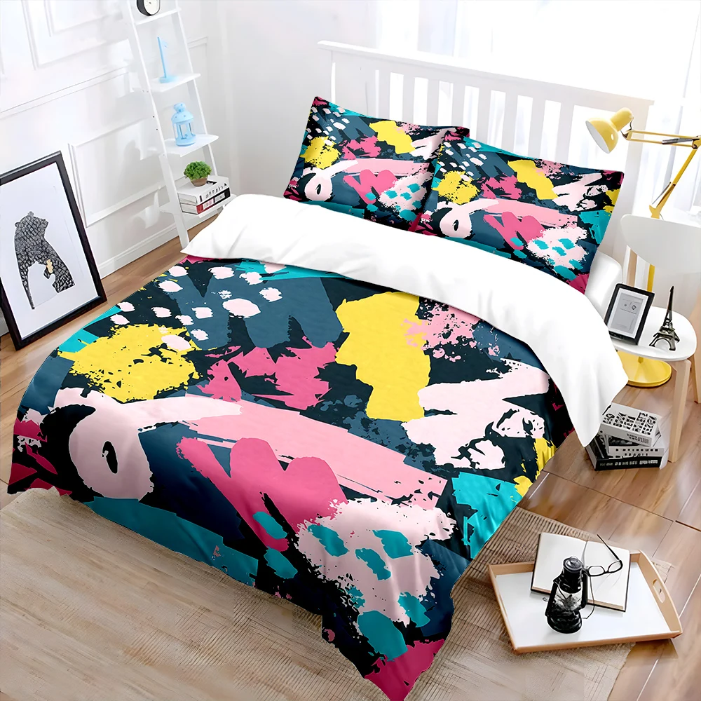 Abstract Colorful Graffiti Art Design Print Soft Comfortable Duvet Cover Bedding Set Included 1*Duvet Cover  2*Pillowcases