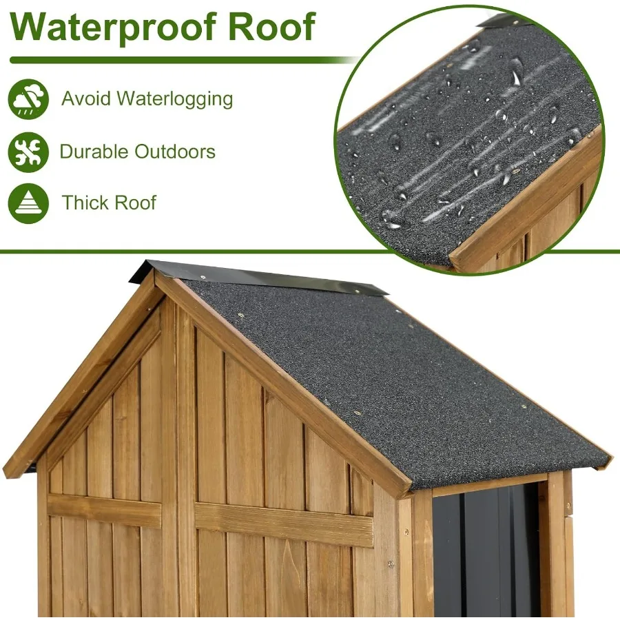 خزانة تخزين خارجية معدنية خشبية مع سقف مقاوم للماء لسقيفة أدوات الحديقة تتميز بـ 6 أبواب مفصلية على شكل حرف T وأقدام معززة معي #3